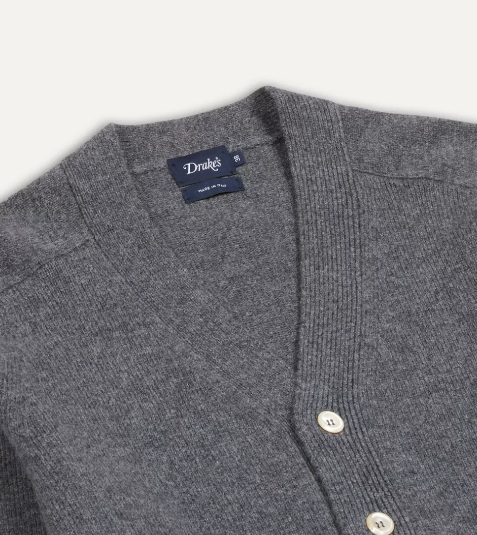 Drake's Lambswool 6 Button Cardigan Grey Best