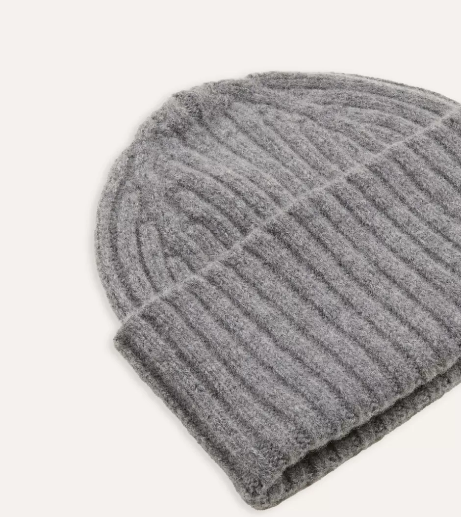 Drake's Lambswool Ribbed Knit Cap Grey New