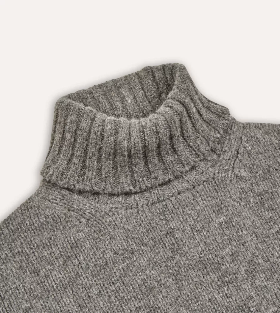 Drake's Lambswool Submariner Roll Neck Jumper Grey Sale