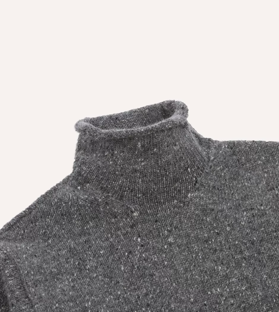 Drake's Marl Mohair Wool Mock Neck Jumper Grey Hot