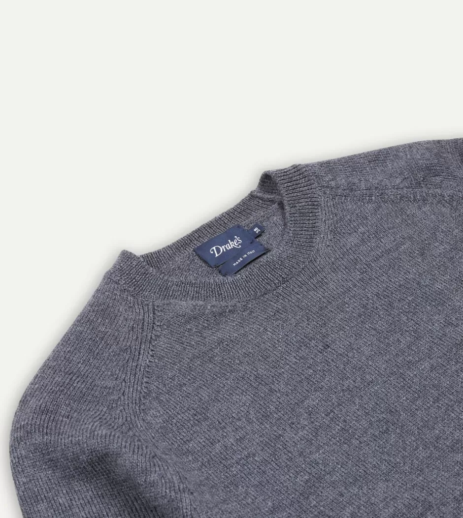 Drake's Melange Merino Crew Neck Jumper Grey Best