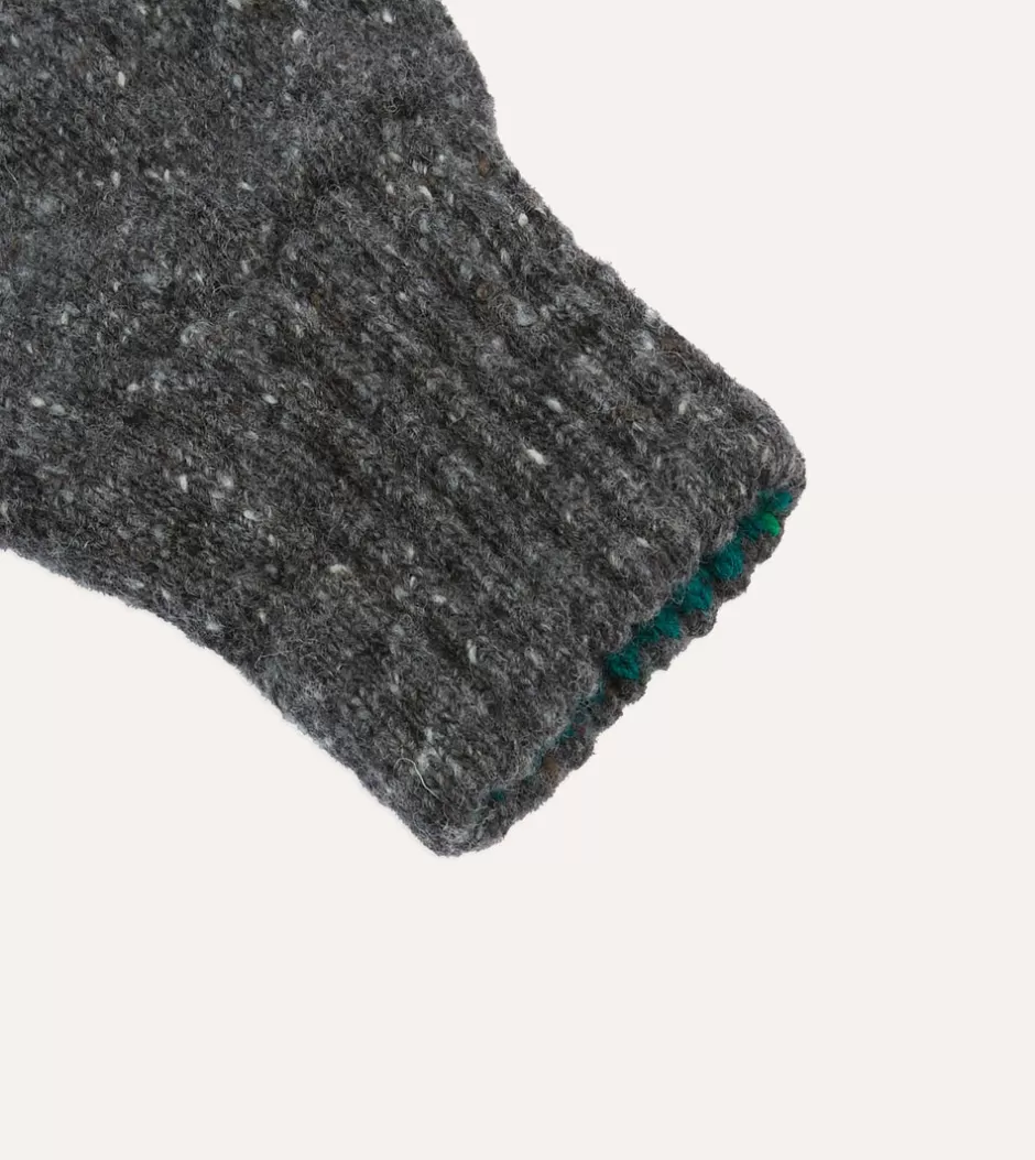 Drake's Merino Wool Knitted Gloves Grey Online