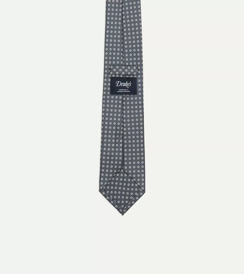 Drake's Grey Mini Circular Dot Silk Self Tipped Tie Best