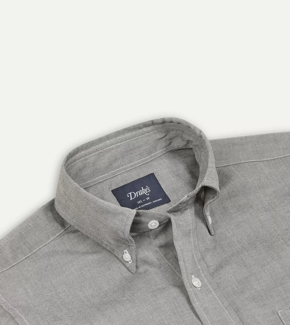 Drake's Pinpoint Oxford Cotton Cloth Button-Down Shirt Grey Store