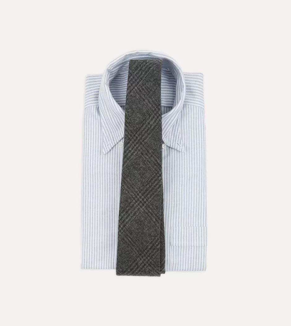 Drake's Grey Prince Of Wales Check Hand Rolled Wool Tie Best Sale