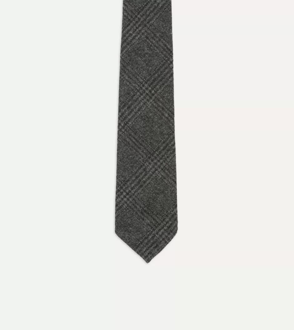 Drake's Grey Prince Of Wales Check Hand Rolled Wool Tie Best Sale