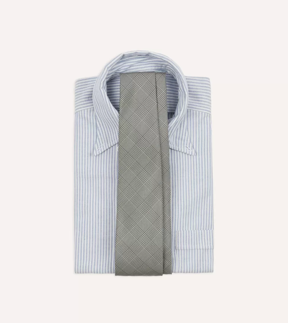 Drake's Grey Prince Of Wales Check Tipped Silk Tie Best Sale