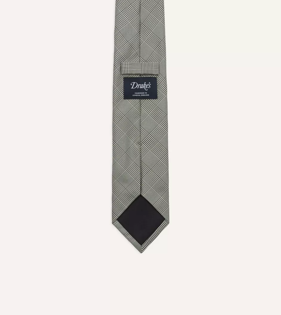 Drake's Grey Prince Of Wales Check Tipped Silk Tie Best Sale