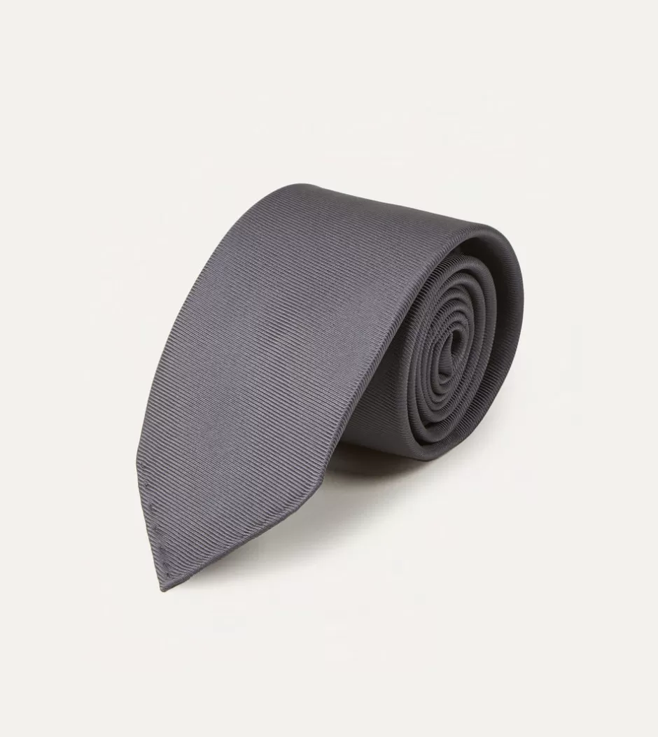 Drake's Grey Silk Twill Hand Rolled Tie Best