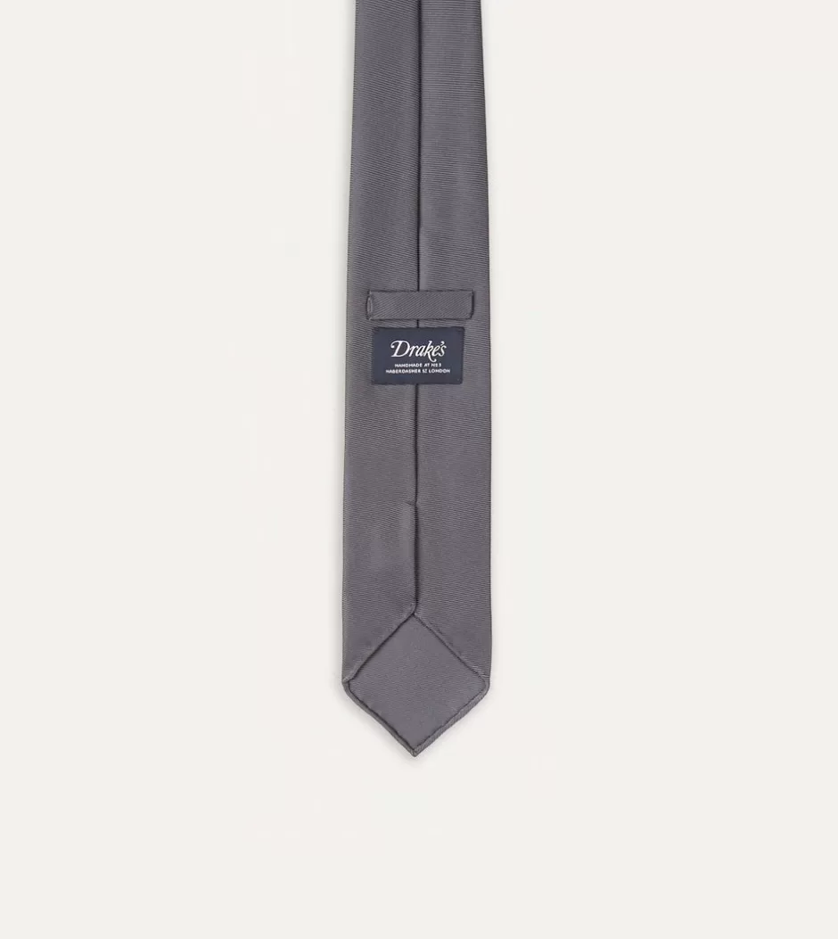 Drake's Grey Silk Twill Hand Rolled Tie Best