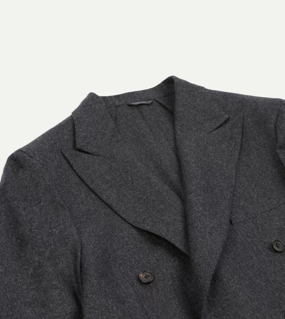 Drake's Grey Wool Flannel Double-Breasted Tailored Jacket Outlet