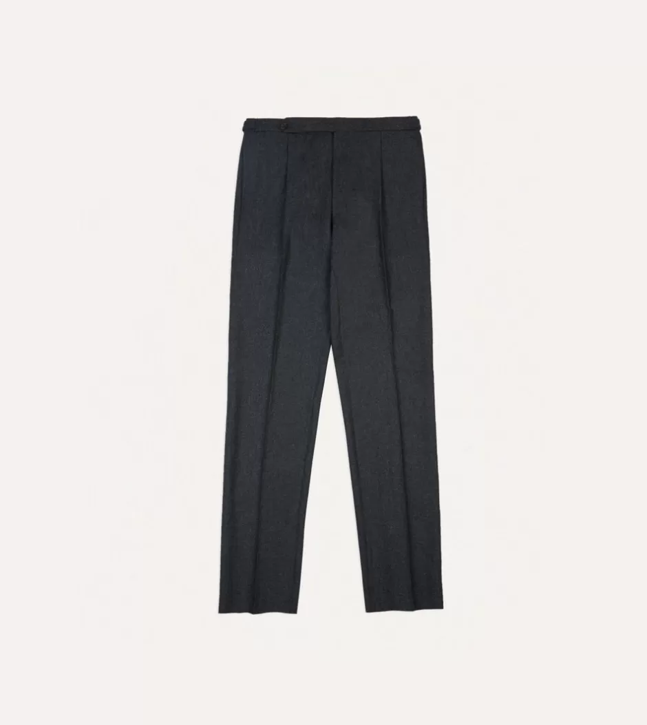 Drake's Wool Flannel Single Pleat Trouser Grey Best