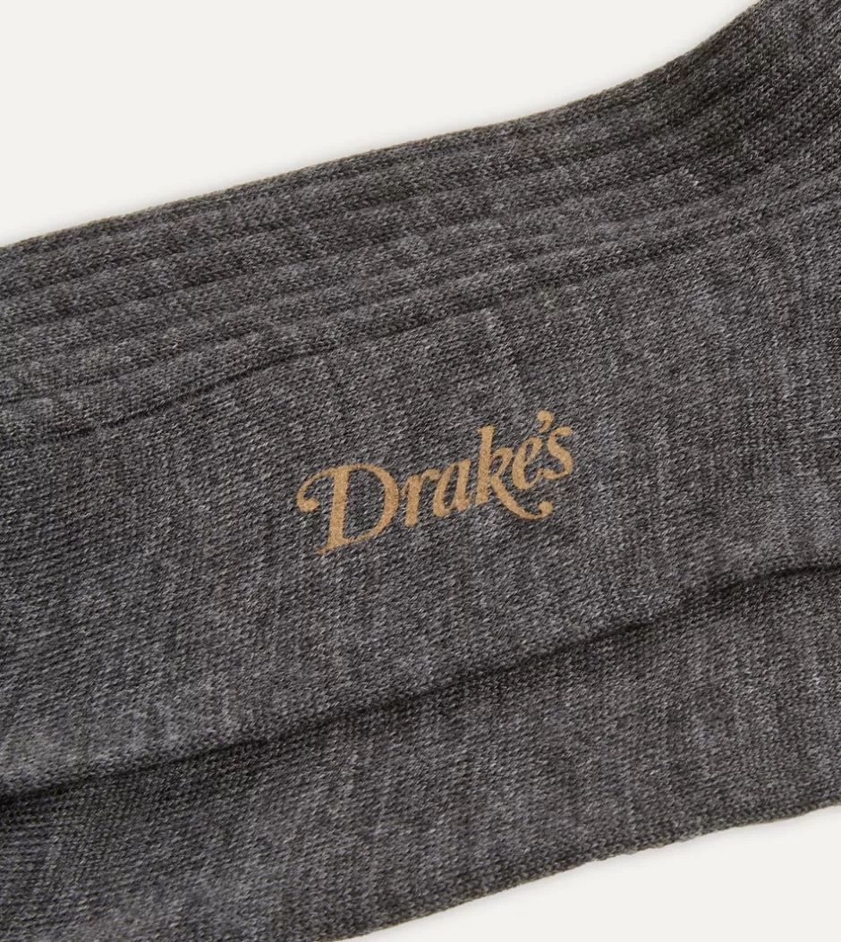 Drake's Wool Over-The-Calf Socks Grey Cheap