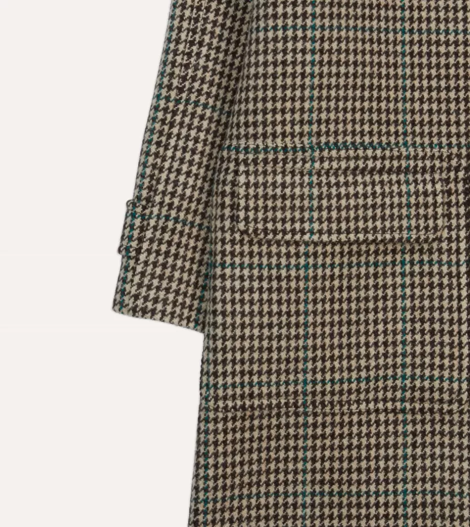 Drake's Houndstooth Check Wool Raglan Coat Online