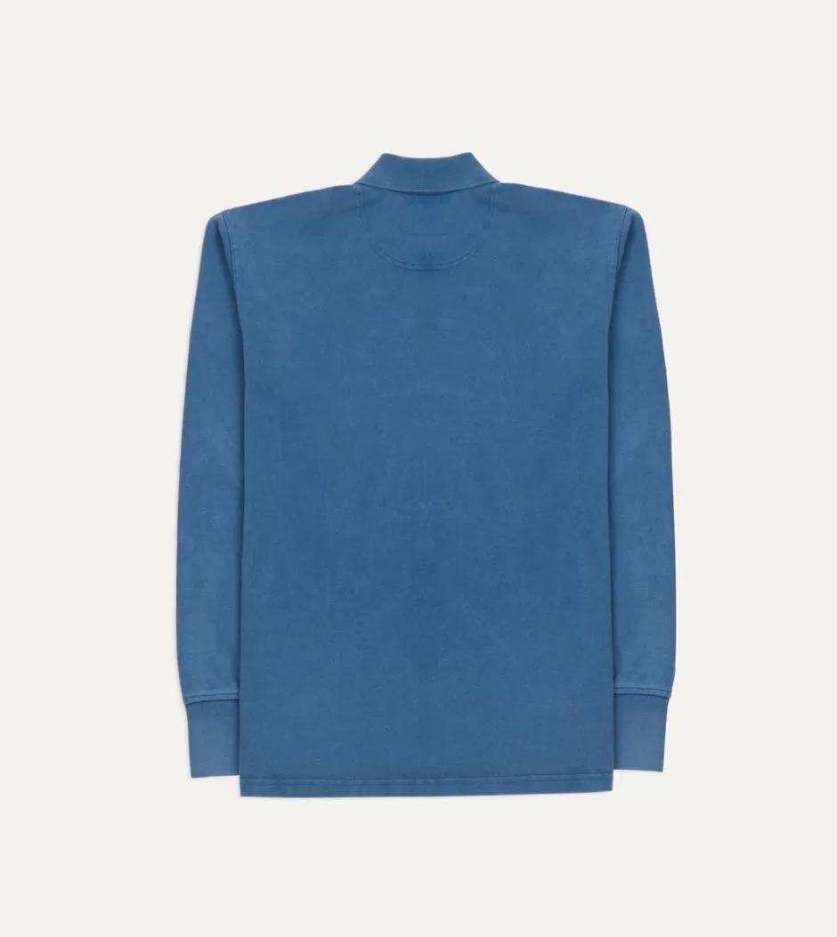 Drake's Indigo Cotton Jersey Long-Sleeve Polo Shirt Store