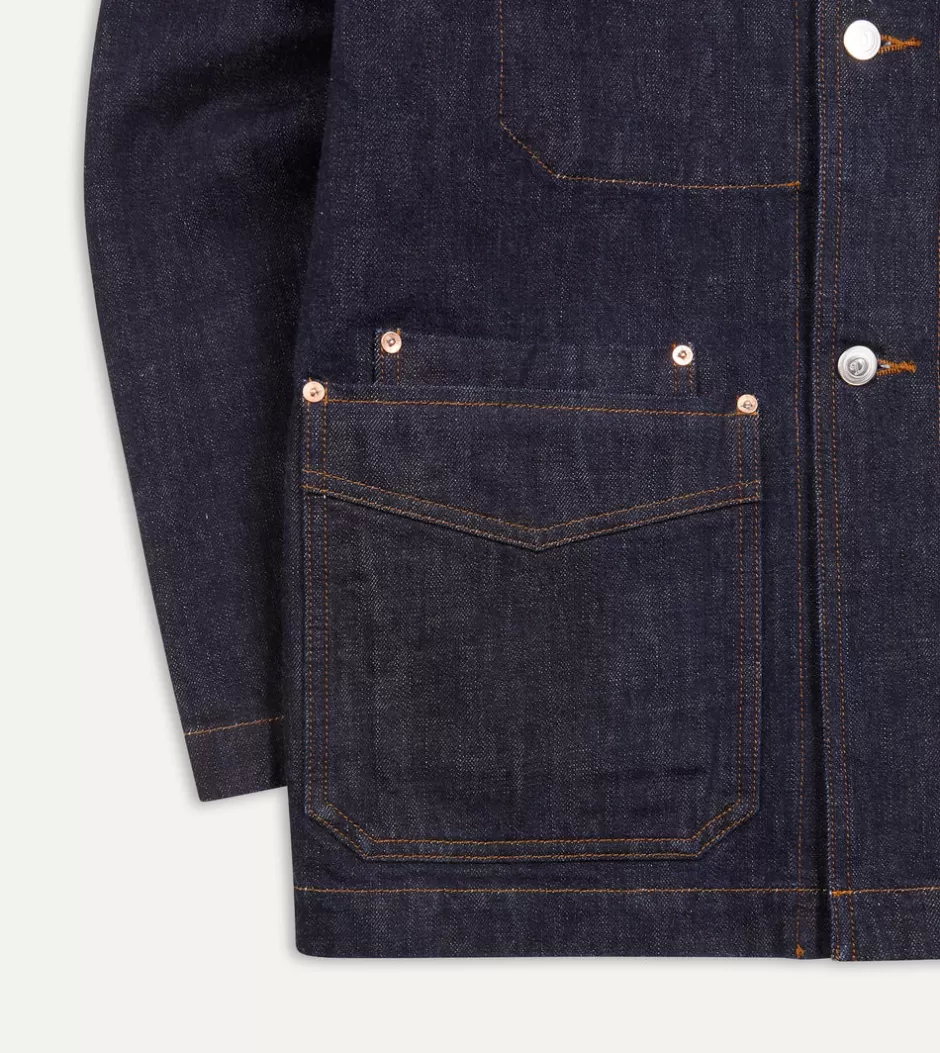 Drake's Denim Five-Pocket Chore Jacket Indigo rinse Shop