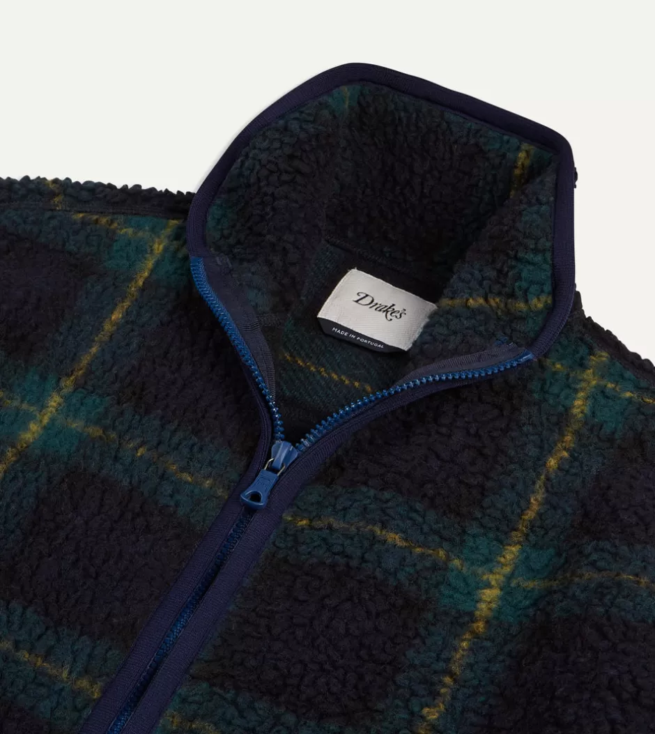 Drake's Johnston Check Boucle Wool Zip Fleece Jacket Store