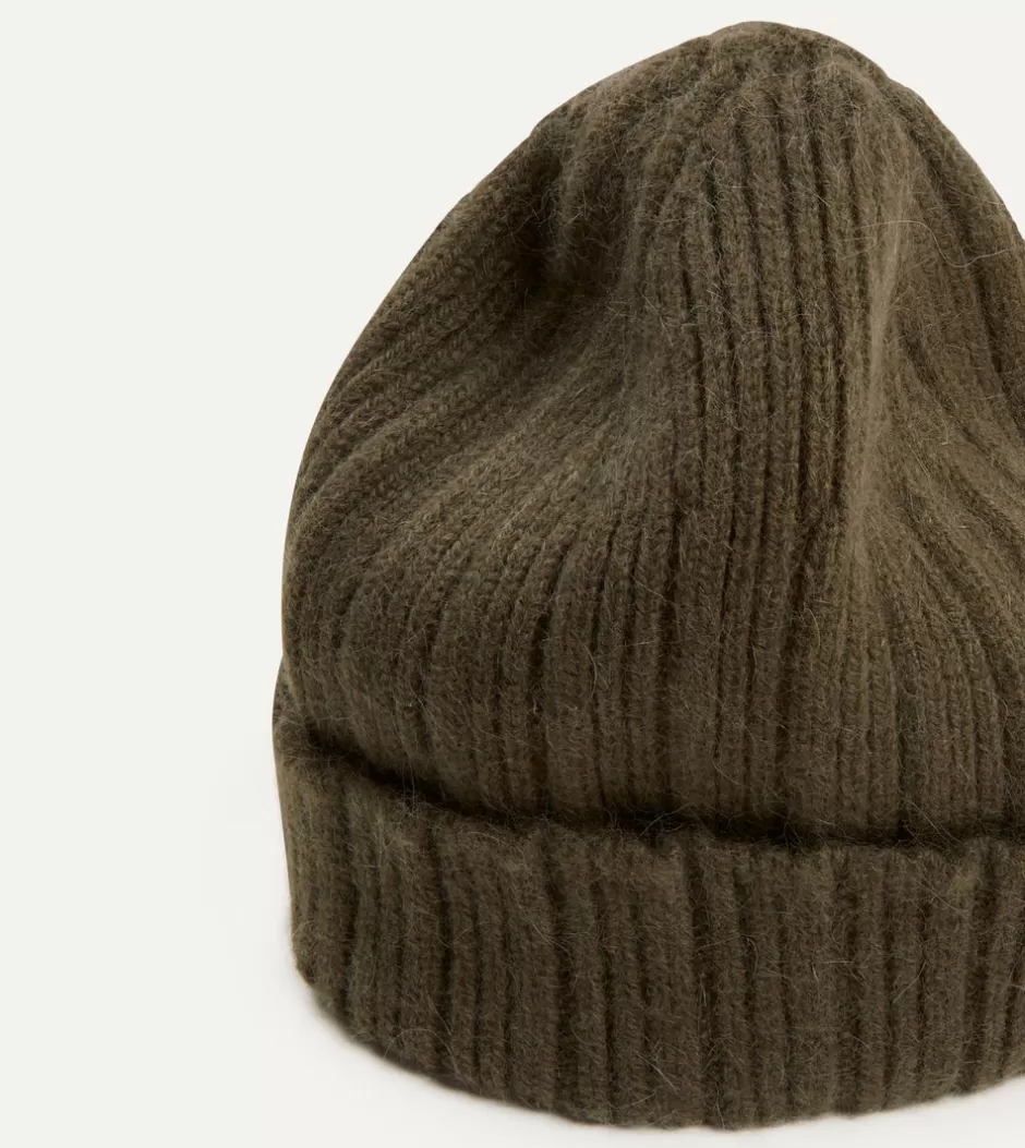 Drake's Angora Lambswool Ribbed Knit Cap Khaki green Shop