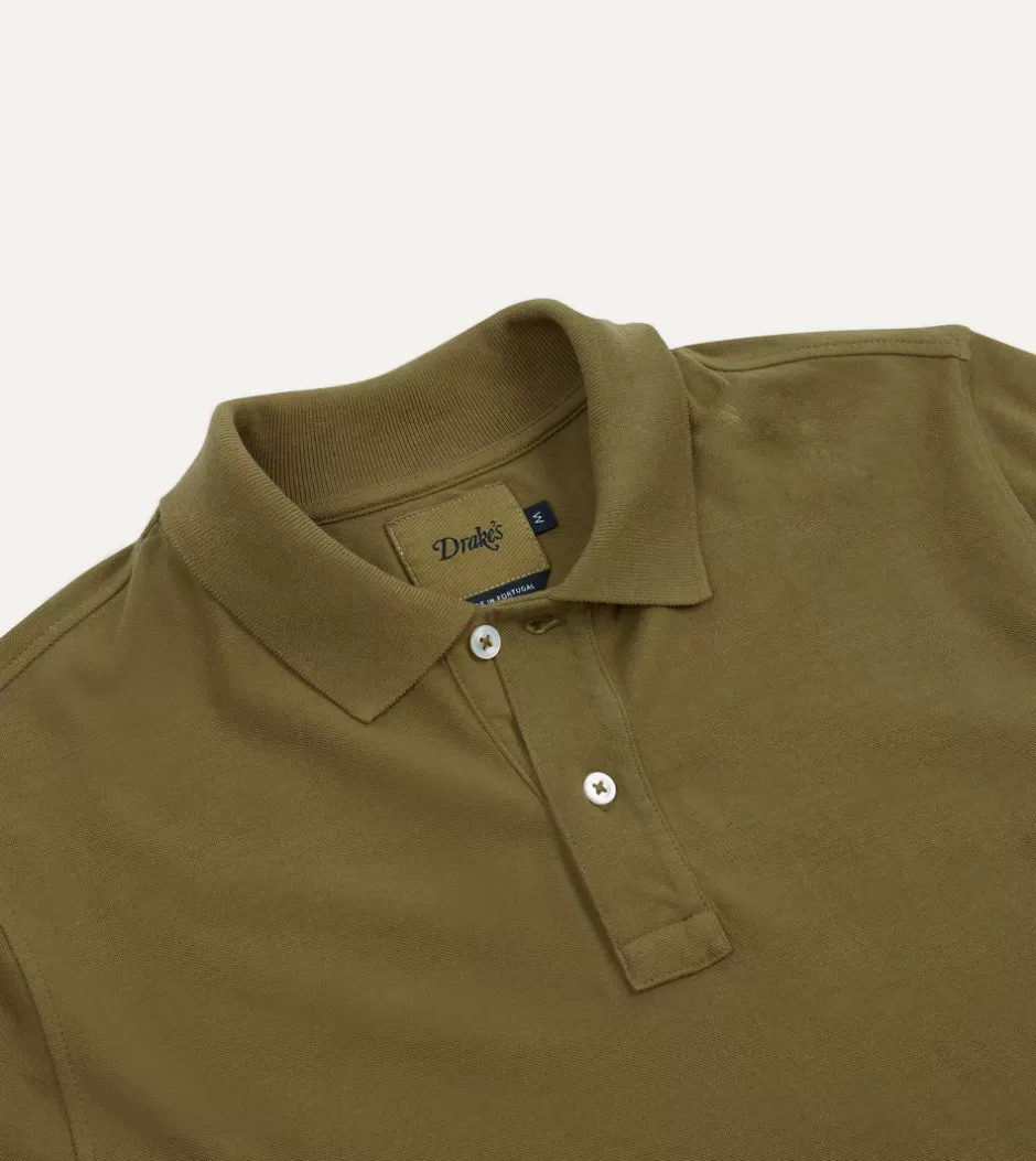 Drake's Piqué Cotton Polo Shirt Khaki Shop