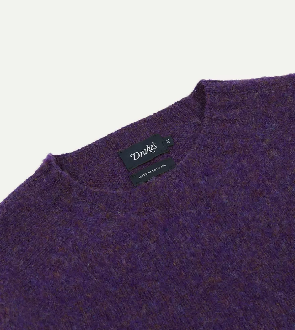 Drake's Brushed Shetland Crew Neck Jumper Lavender Discount