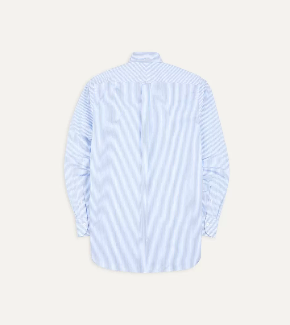 Drake's Bengal Stripe Cotton Poplin Button-Down Shirt Light blue Cheap