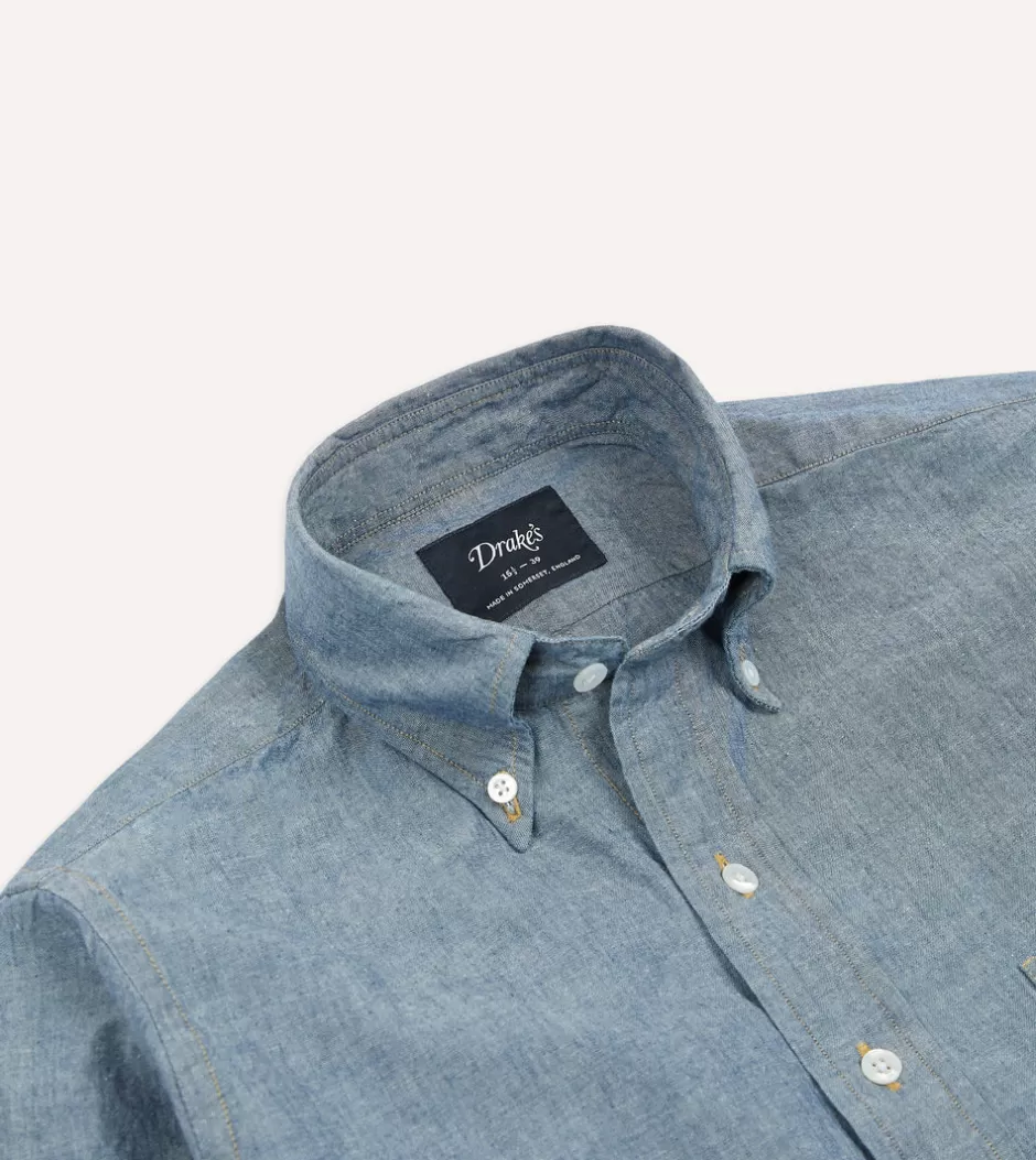 Drake's Light Blue Cotton Chambray Button-Down Shirt Discount