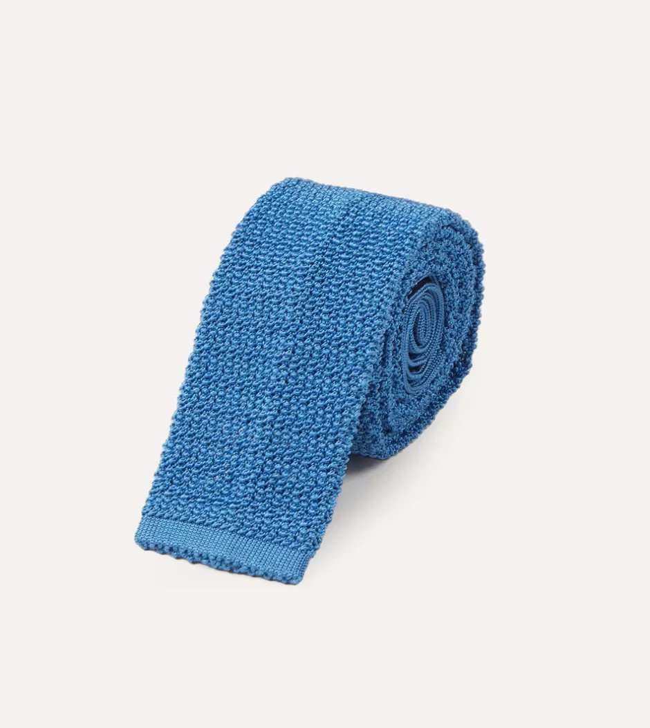 Drake's Light Blue Knitted Silk Solid Colour Tie Best Sale