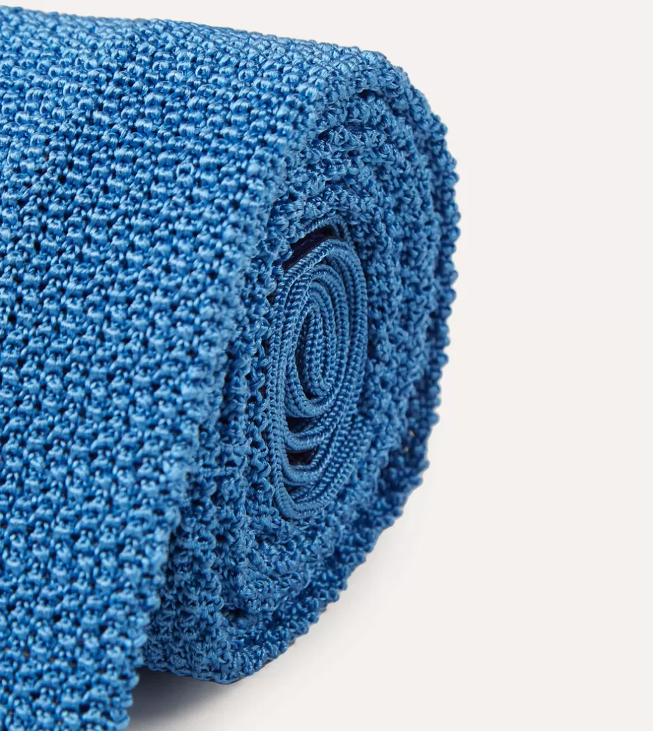 Drake's Light Blue Knitted Silk Solid Colour Tie Best Sale