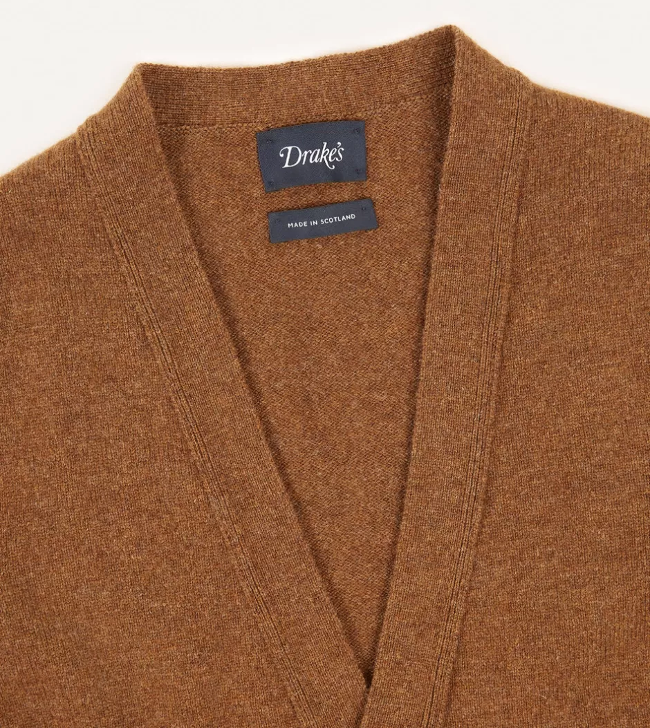 Drake's Lambswool Sleeveless Cardigan Light brown Sale