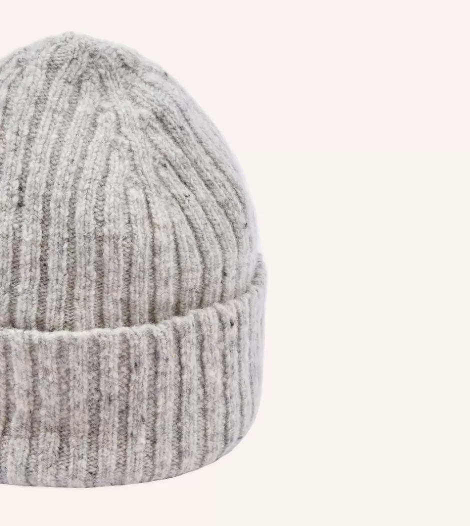 Drake's Donegal Ribbed Merino Knit Cap Light grey Clearance