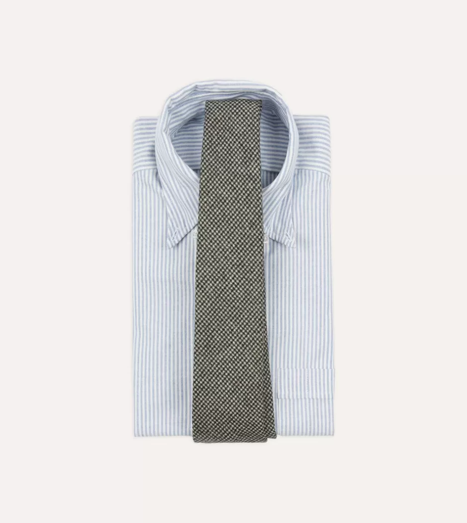 Drake's Light Grey Houndstooth Check Hand Rolled Wool Tie Outlet