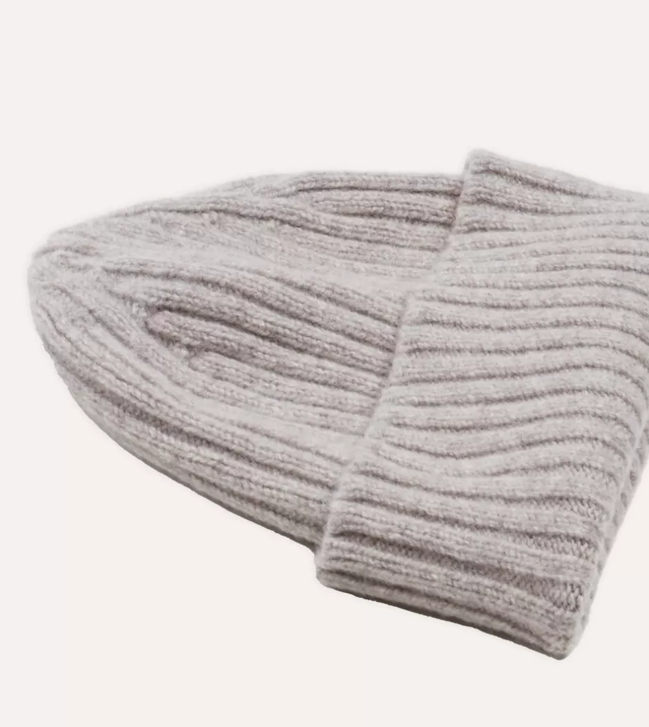 Drake's Lambswool Ribbed Knit Cap Light grey Shop