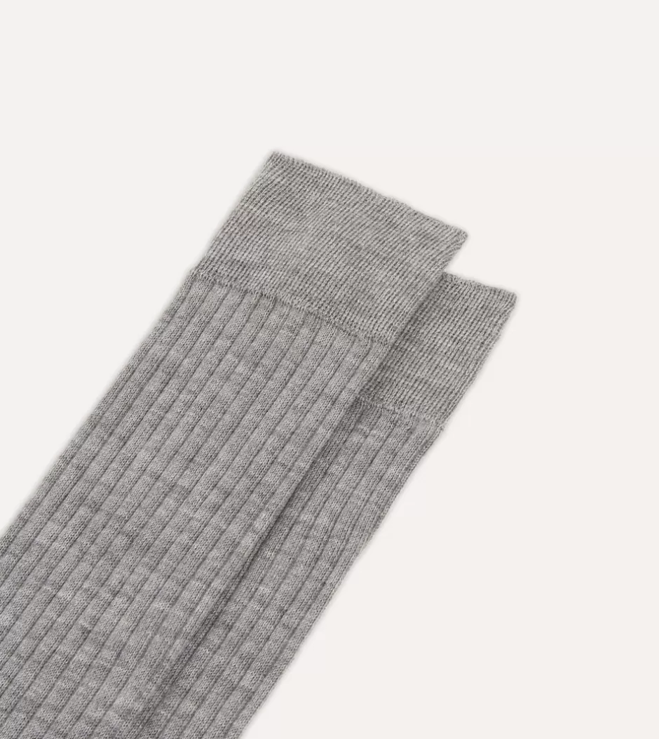 Drake's Wool Over-The-Calf Socks Light grey Shop