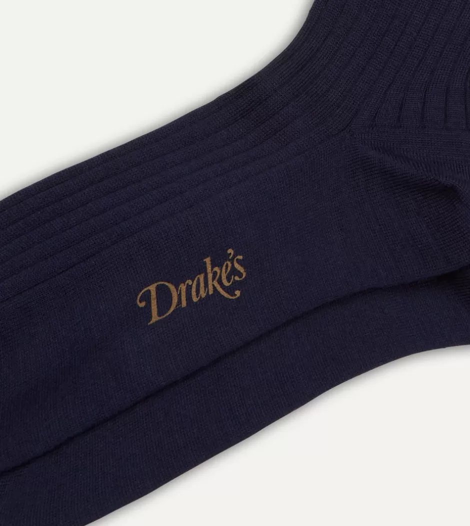 Drake's Wool Over-the-Calf Socks Light navy Fashion