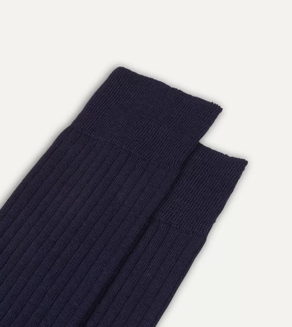 Drake's Wool Over-the-Calf Socks Light navy Fashion