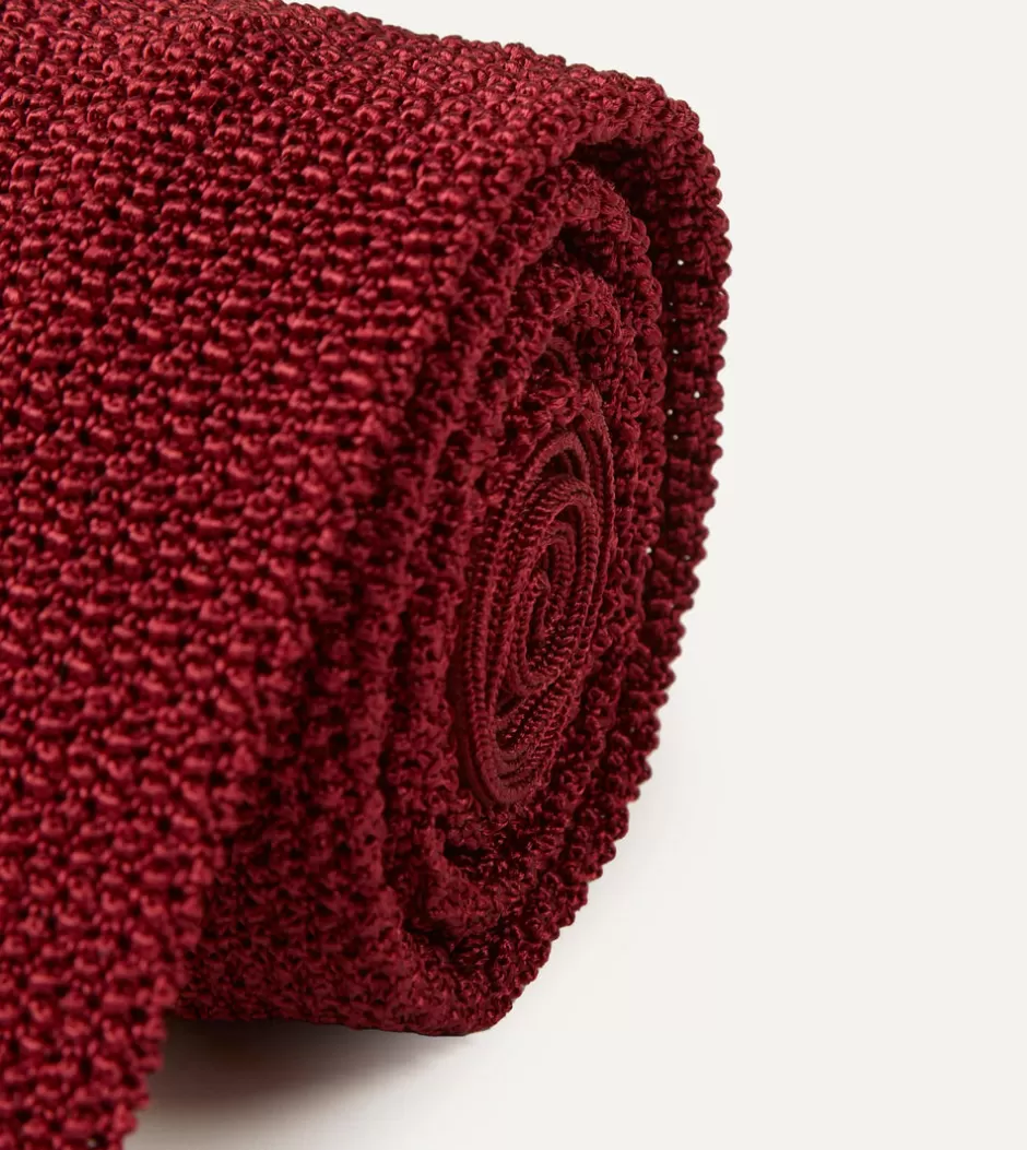 Drake's Light Wine Knitted Silk Solid Colour Tie Clearance