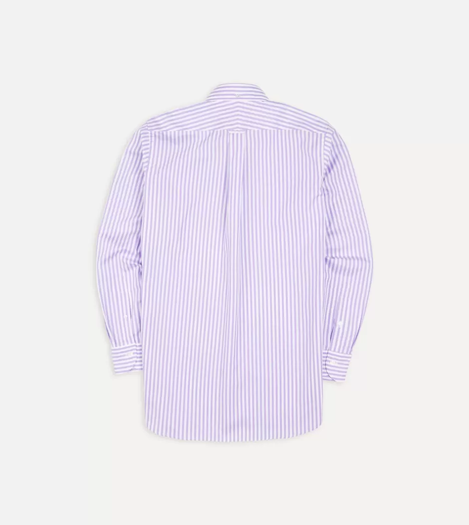 Drake's Bengal Stripe Cotton Poplin Button-Down Shirt Lilac Shop