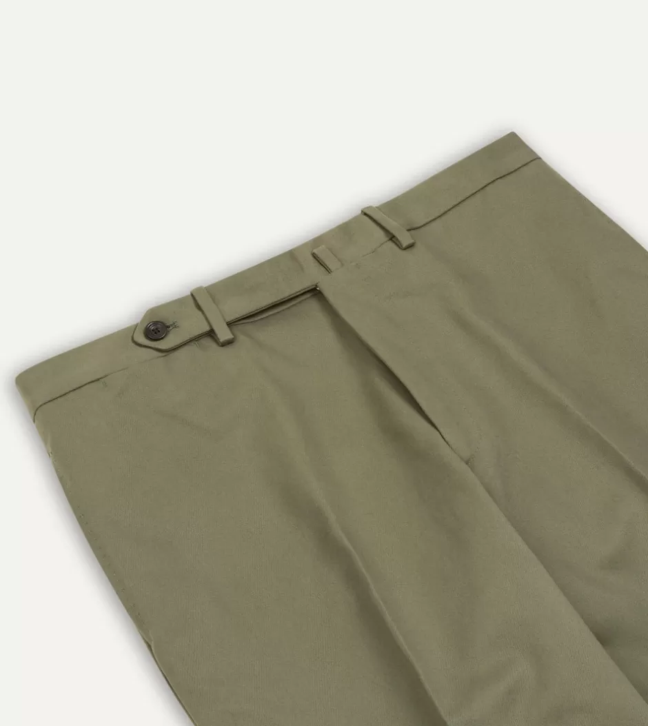 Drake's Cotton Drill Flat Front Trouser Lovat Sale