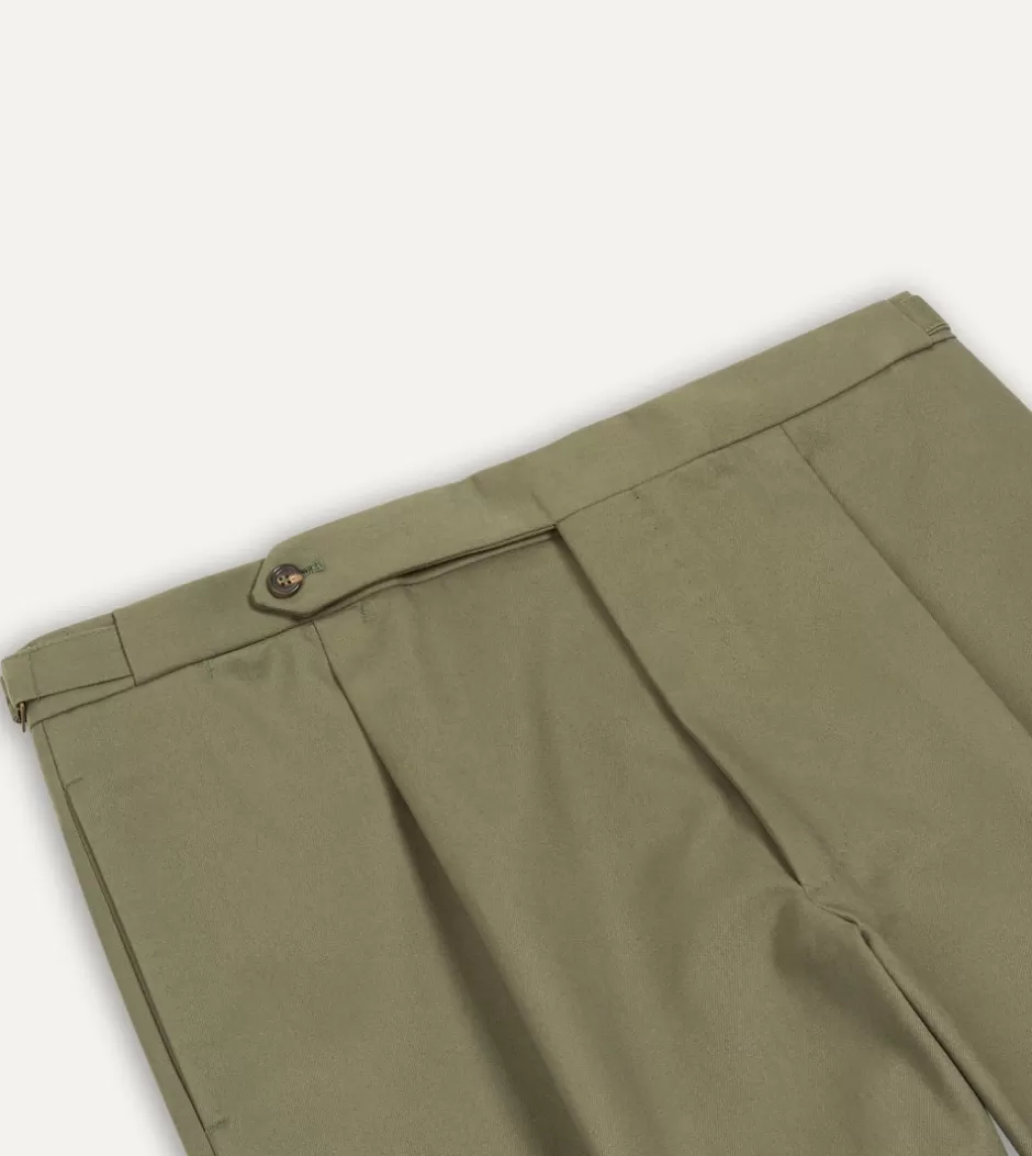 Drake's Cotton Drill Single Pleat Trouser Lovat Shop