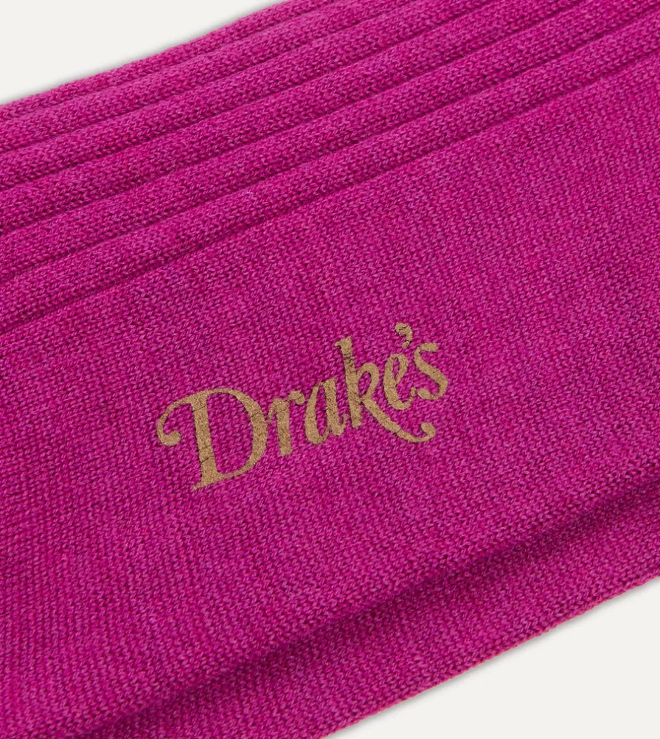 Drake's Wool Mid-Calf Socks Magenta Clearance