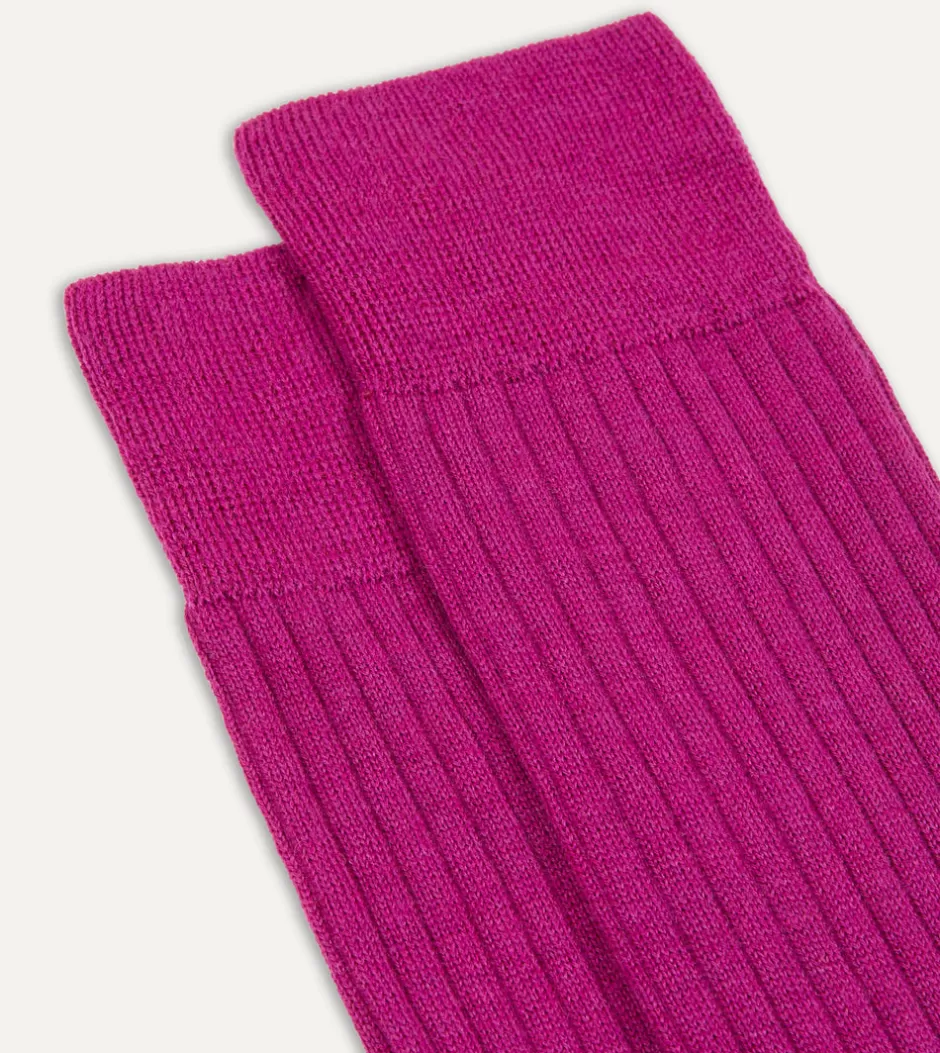 Drake's Wool Mid-Calf Socks Magenta Clearance