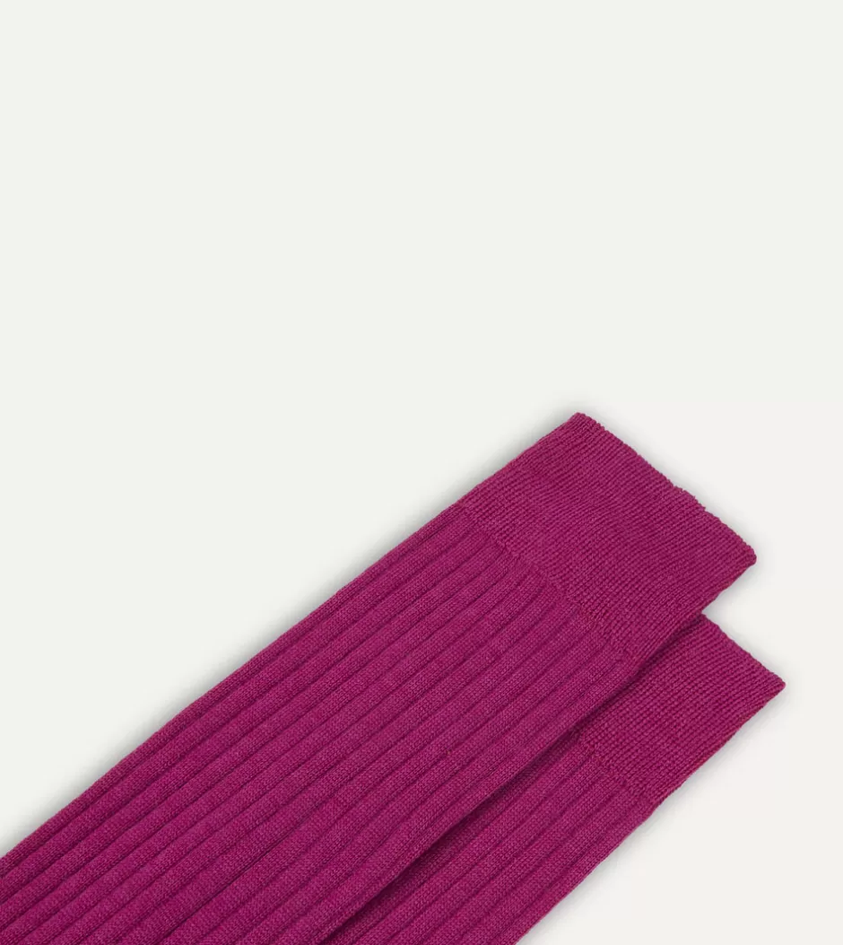 Drake's Wool Over-the-Calf Socks Magenta Flash Sale