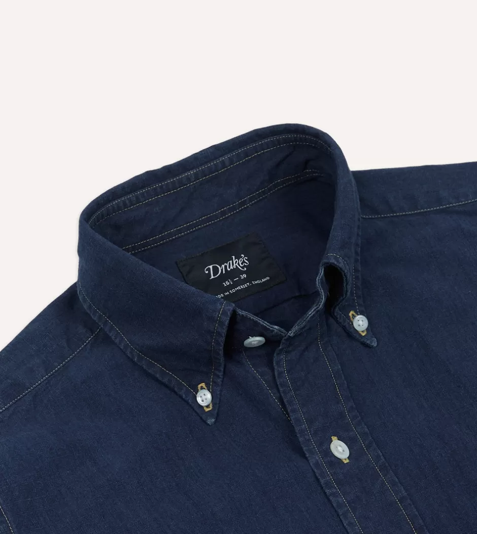 Drake's Mid Blue Cotton Chambray Button-Down Shirt Cheap