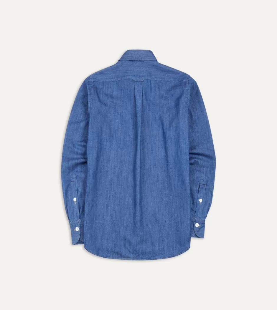 Drake's Mid-Blue Washed Denim Cotton Two-Pocket Work Shirt Sale