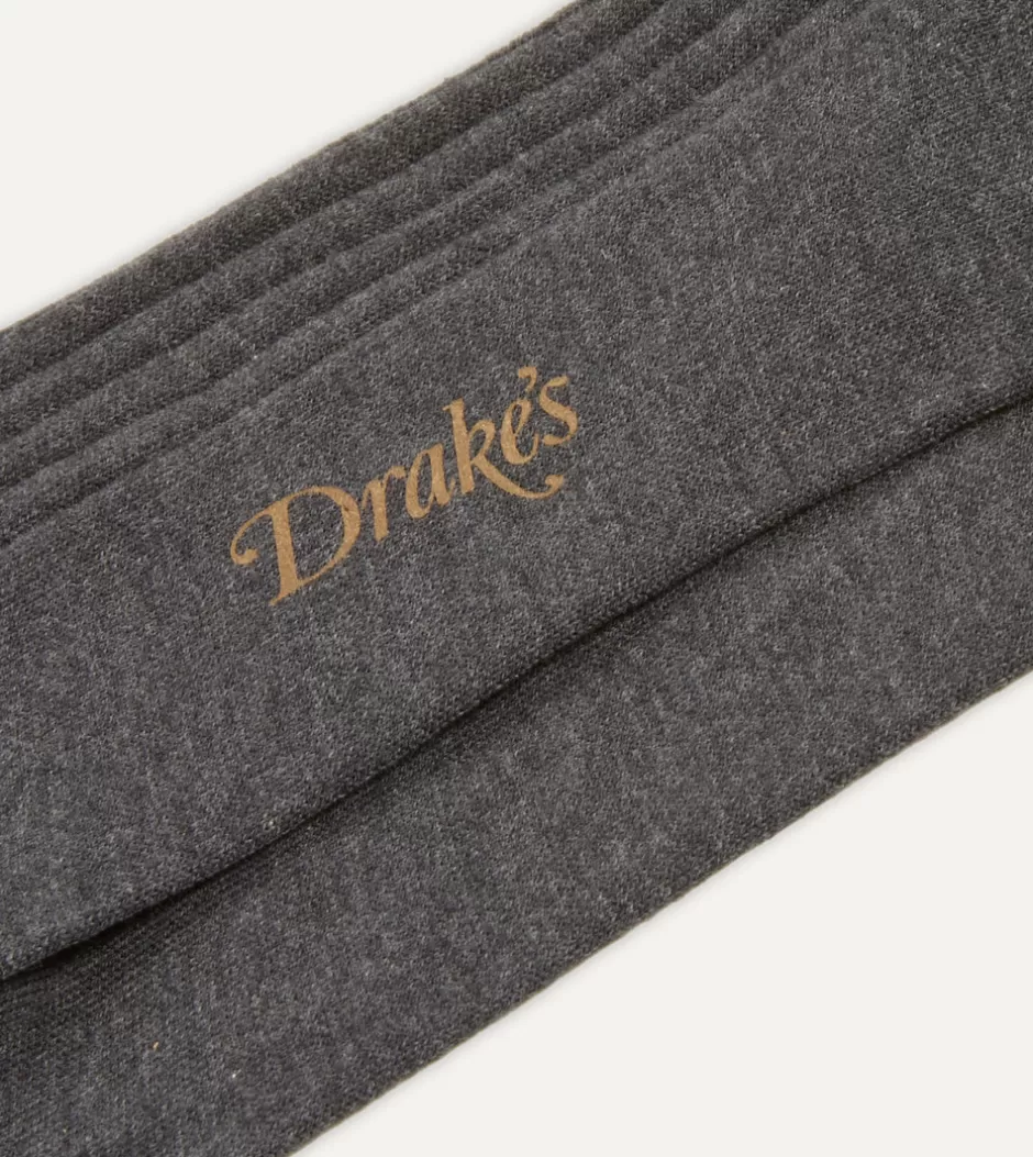 Drake's Cotton Over-the-Calf Socks Mid-grey Best