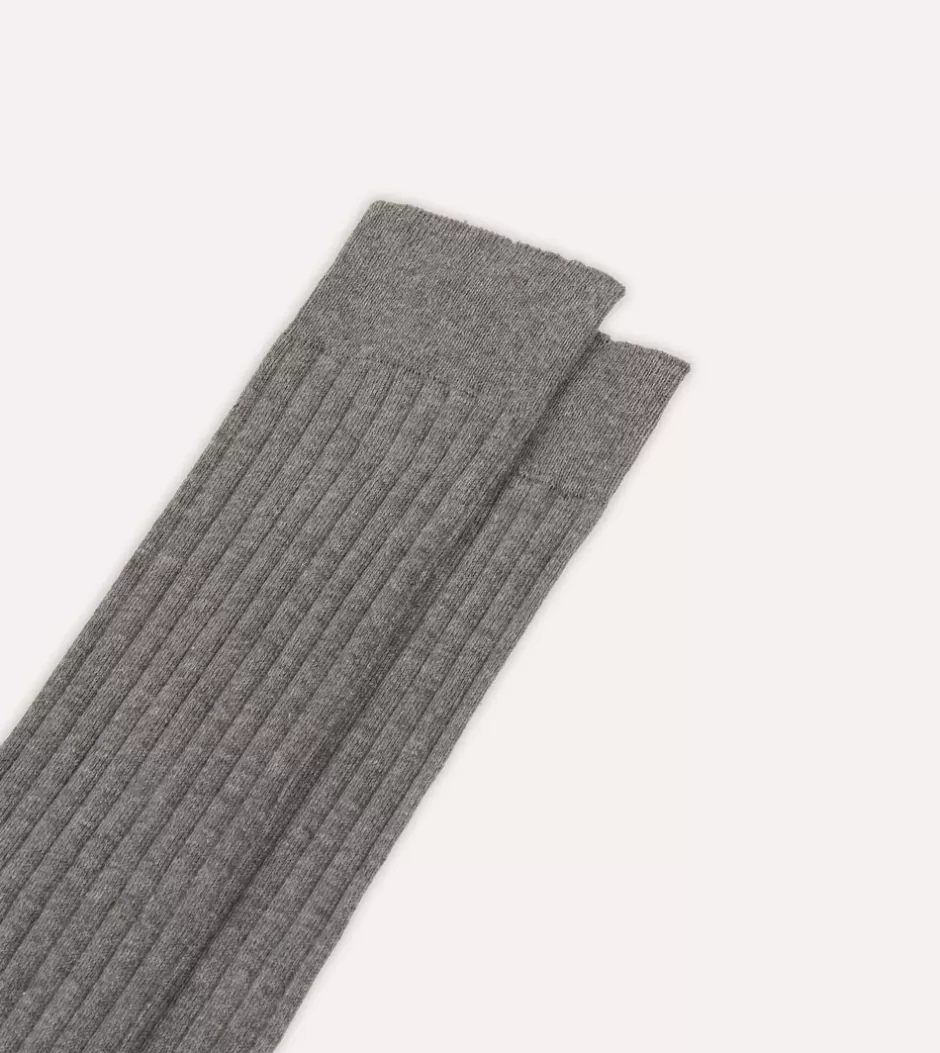 Drake's Cotton Over-the-Calf Socks Mid-grey Best