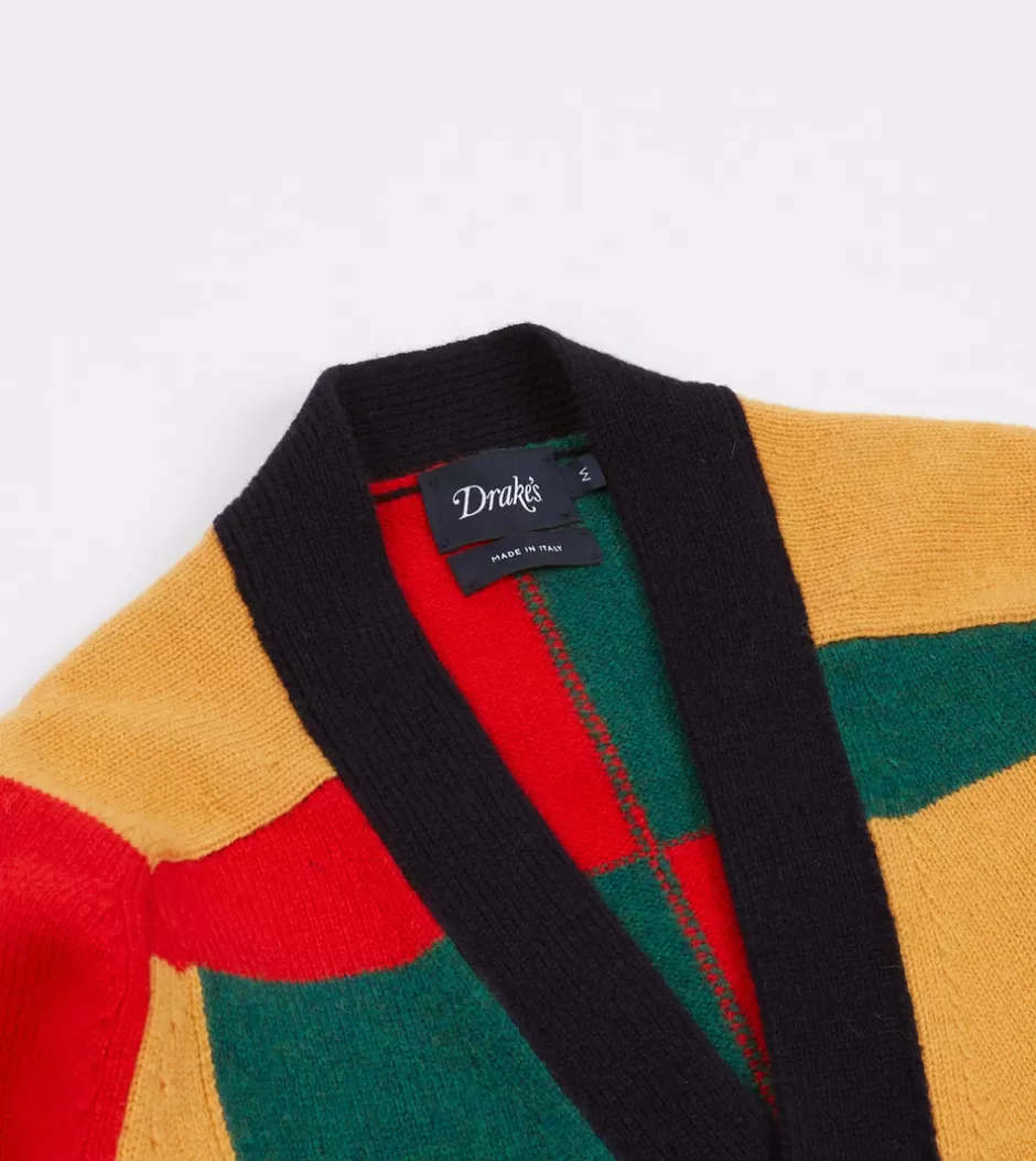 Drake's Multi Patchwork Lambswool 6 Button Cardigan Best