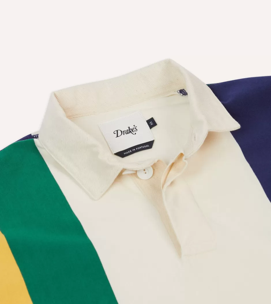 Drake's Multi Stripe Cotton Rugby Shirt Sale