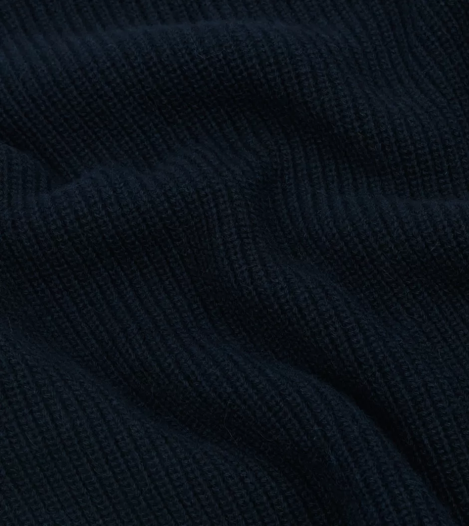 Drake's Alpaca Lambswool Ribbed Integral Collar Jumper Navy Clearance