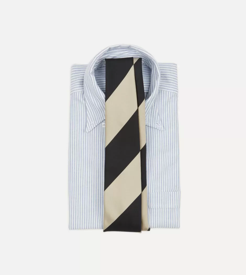 Drake's Navy And Ecru Broad Stripe Silk Tipped Tie Best